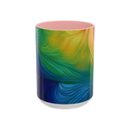 Colorful coffee cup with pink ceramic interior