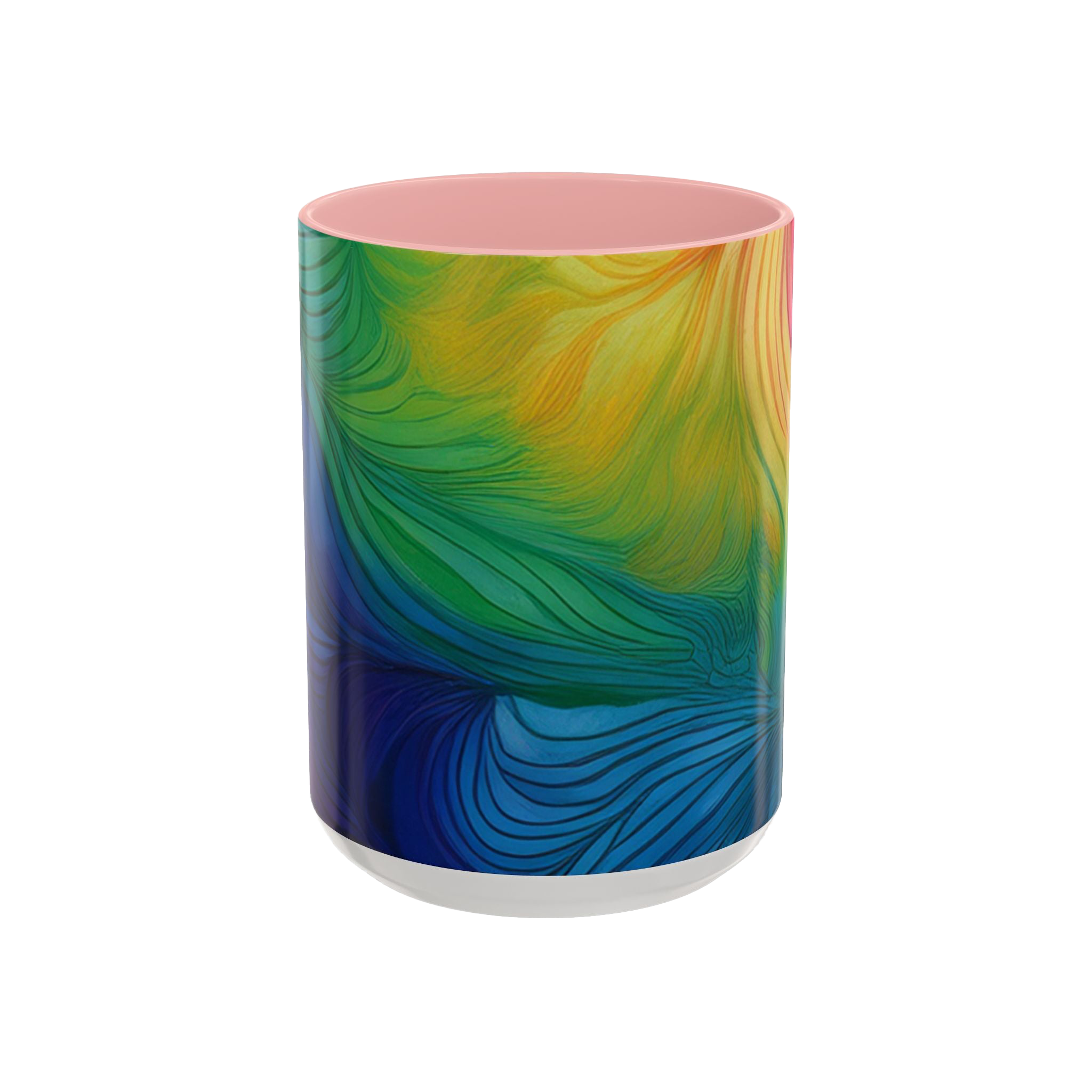 Colorful coffee cup with pink ceramic interior