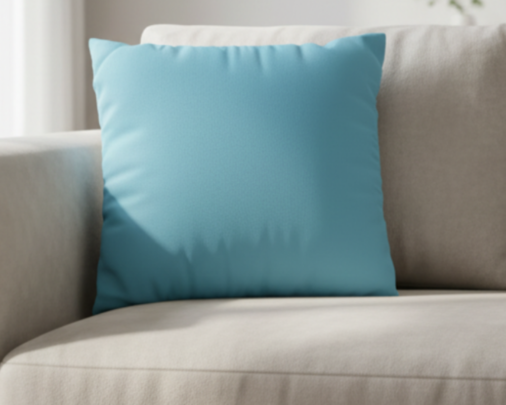Vintage Aqua pillow resting on couch