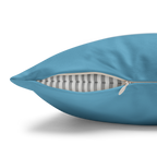 Vintage Aqua pillow with a zipper showing 