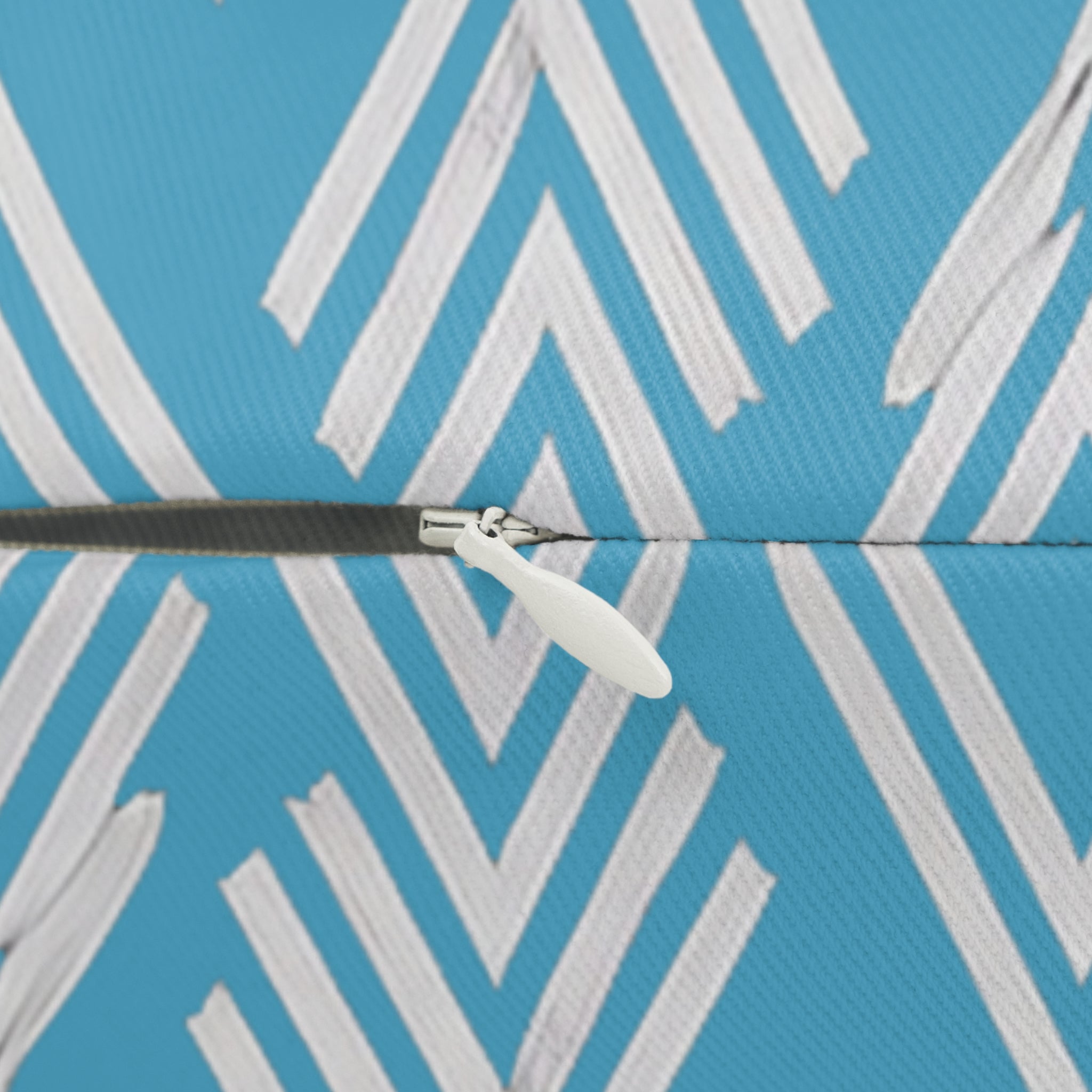 Vintage blue Ikat Lumbar Accent Pillow Zipper close up