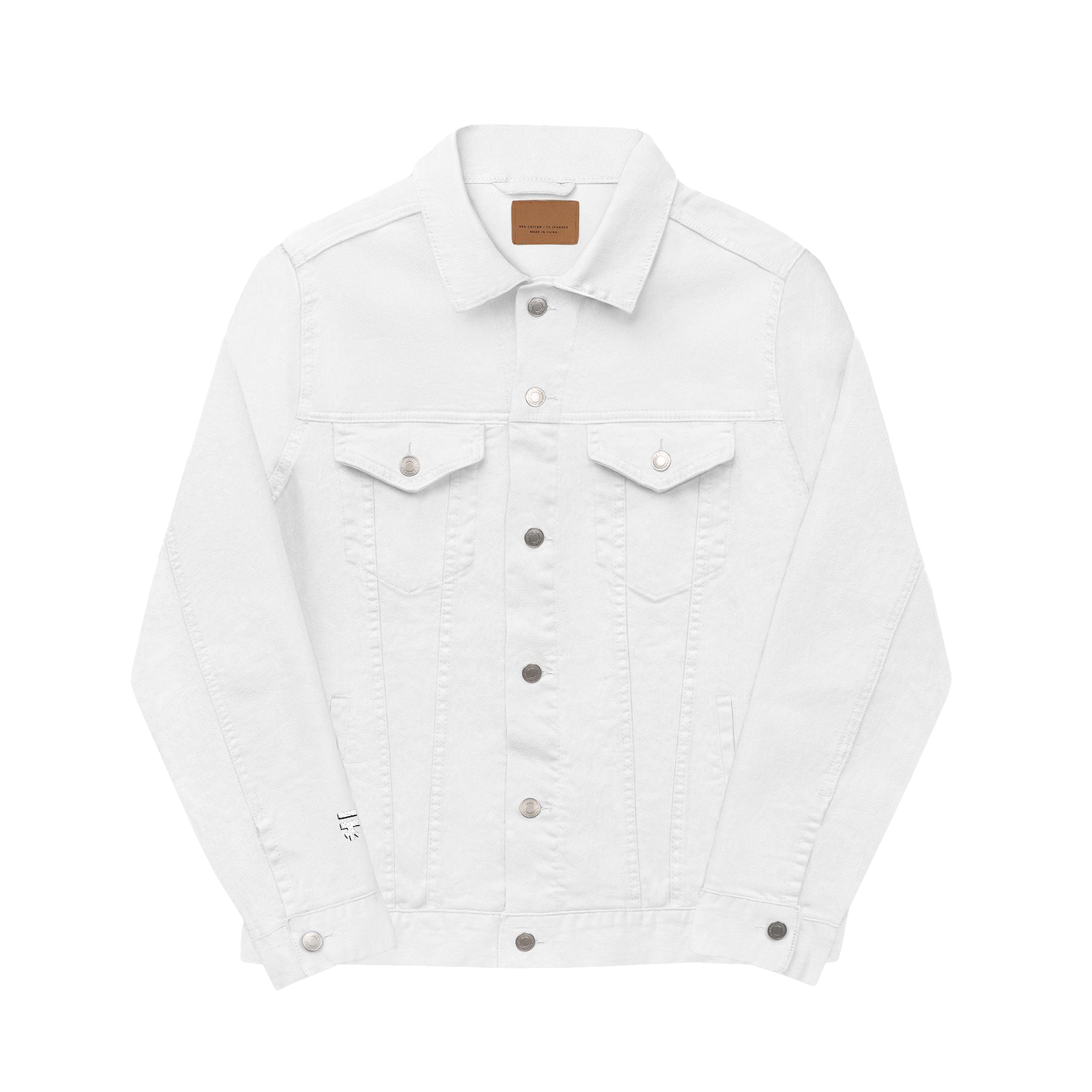  White Denim Trucker Jacket Dual chest pockets white embroidered Freebrd Logo on right sleeve