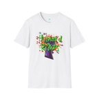 White t-shirt with colorful 'Human Rights' graphic 

