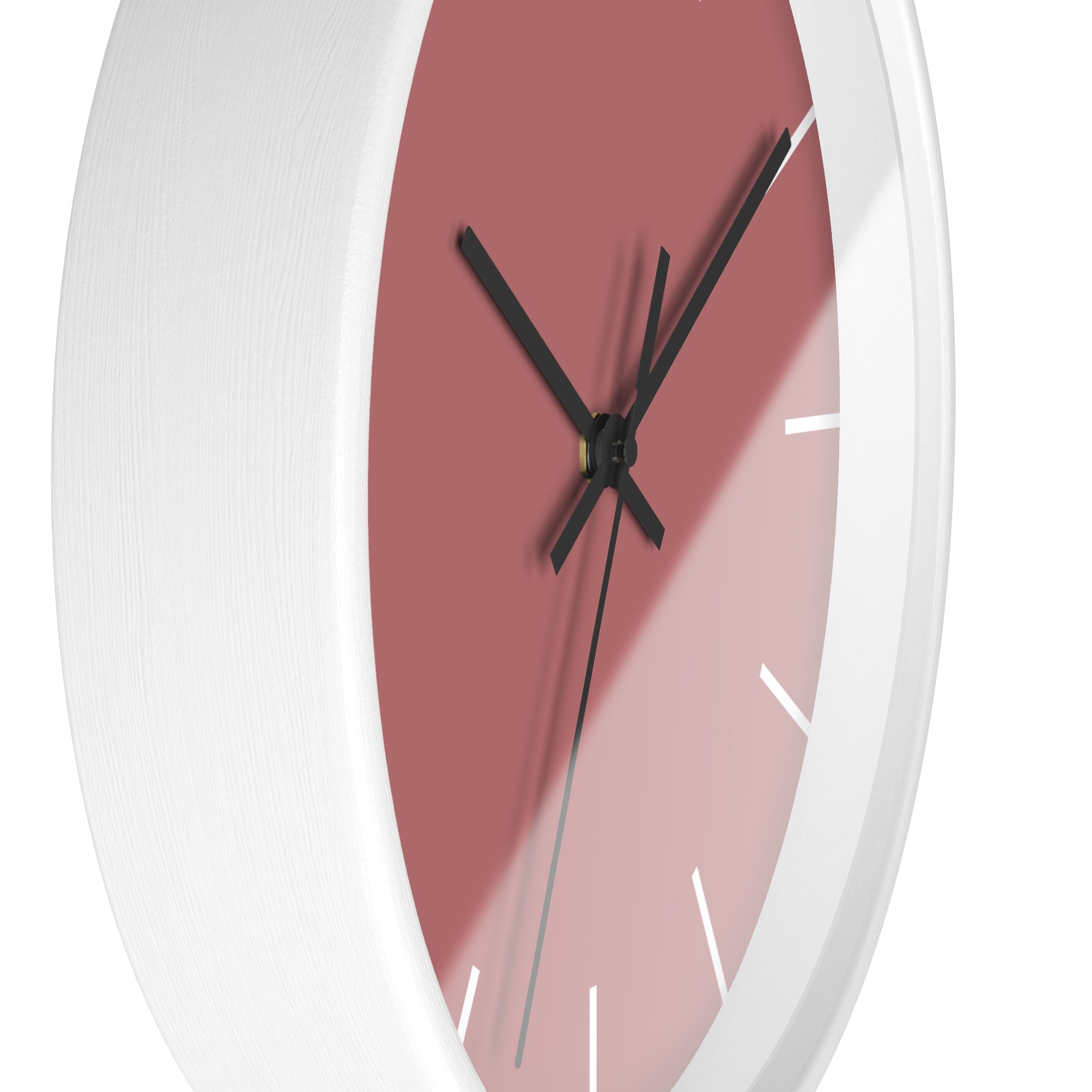 White Wooden Base Black Hand Adore Pink Rose Modern Minimalist Silent Wall Clock With White Time Markers Side