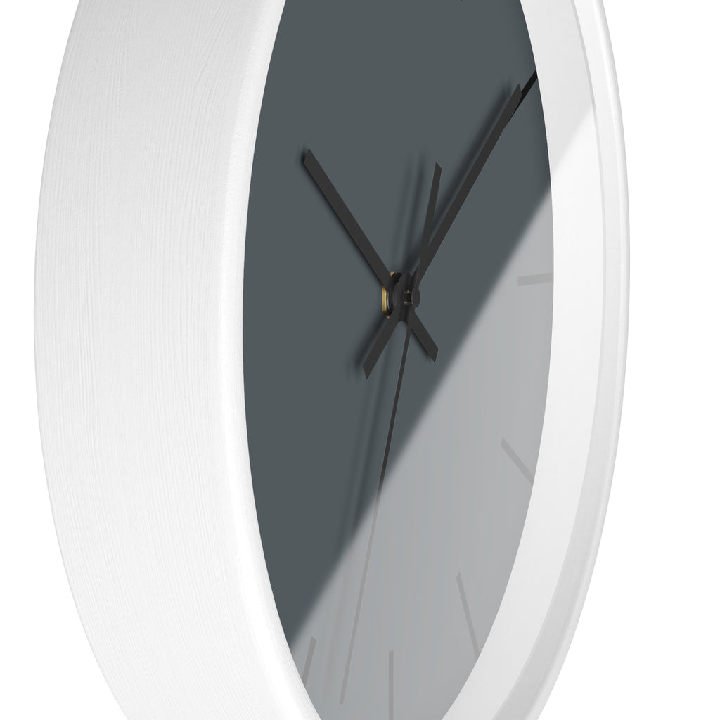 White Wooden Base Black Hand Anchor Grey Slate Modern Minimal Silent Wall Clock With Black Time Markers Side