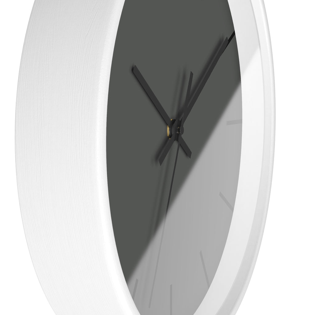 White Wooden Base Black Hand Atomic Grey Modern Minimalist Silent Wall Clock With Black Time Markers Side