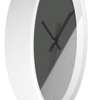 White Wooden Base Black Hand Atomic Grey Modern Minimalist Silent Wall Clock With Black Time Markers Side