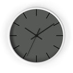 White Wooden Base Black Hand Atomic Grey Modern Minimalist Silent Wall Clock With Black Time Markers Front