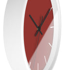 White Wooden Base Black Hand Brownish Red Modern Minimal Silent Wall Clock With White Time Markers Side 