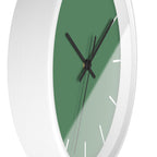 White Wooden Base Black Hand Dust Green Modern Minimal Wall Clock With White Time Markers Side