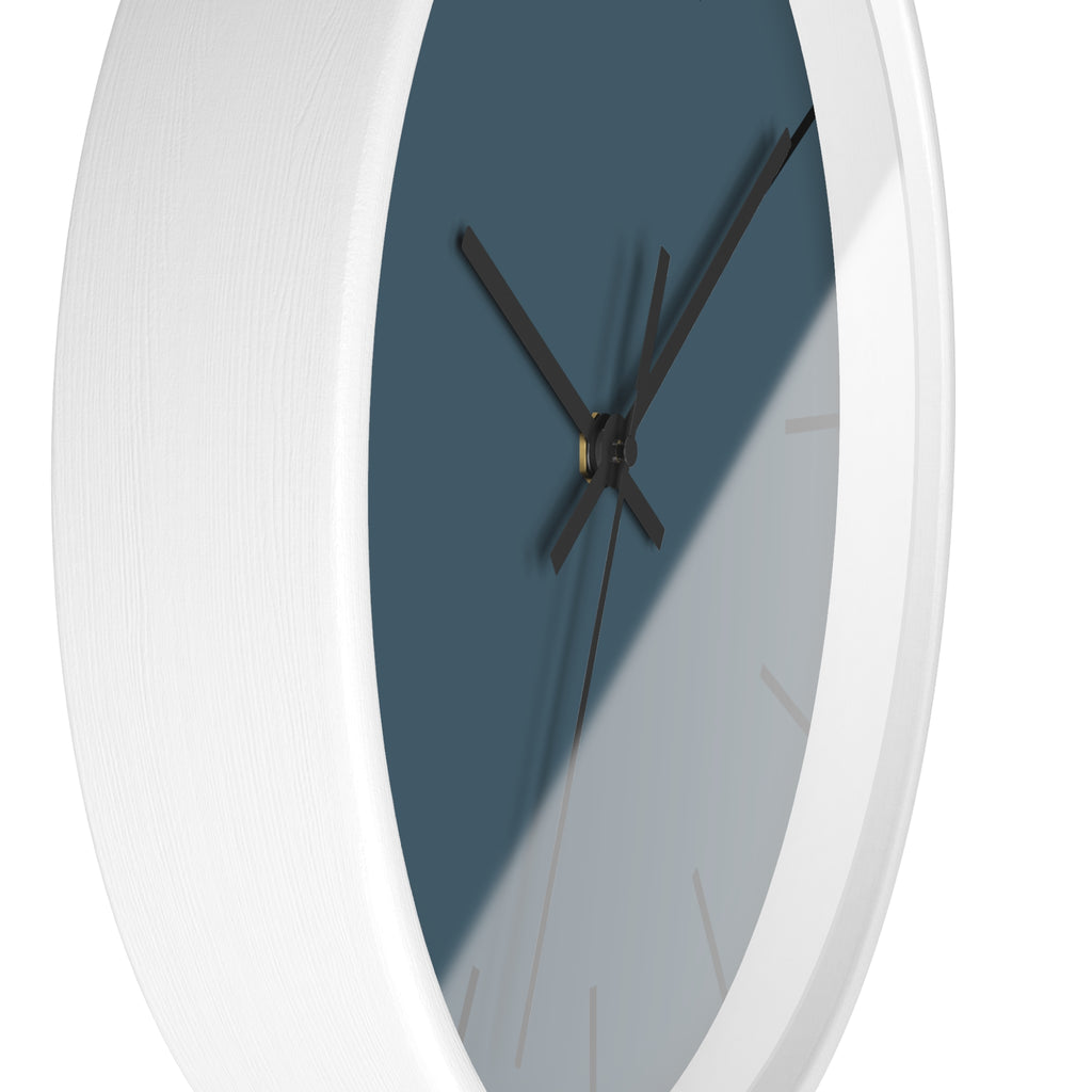 White Wooden Base Black Hand Minimal Navy Blue Modern Slate Wall Clock Side