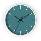 White Wooden Base Black Hand Modern Minimal Bismark Teal Silent Wall Clock With White Time Markers Front