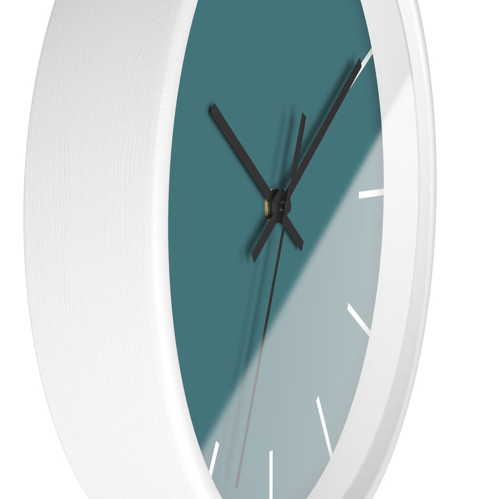 White Wooden Base Black Hand Modern Minimal Bismark Teal Silent Wall Clock With White Time Markers Side 