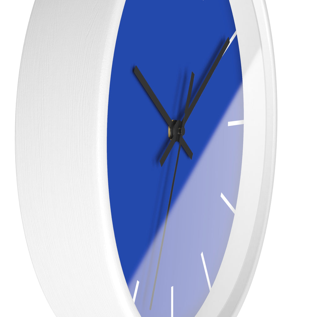 White Wooden Base Black Hand Modern Minimal Blue Silent Wall Clock Side