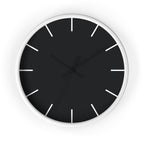 White Wooden Base Black Hand Modern Minimal Carbon Fiber Black Silent Wall Clock With White Time Markers Front 