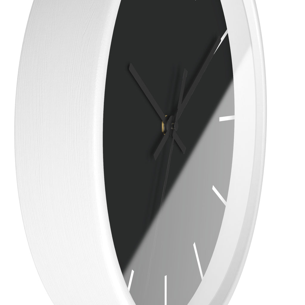 White Wooden Base Black Hand Modern Minimal Carbon Fiber Black Silent Wall Clock With Off White Time Markers Side