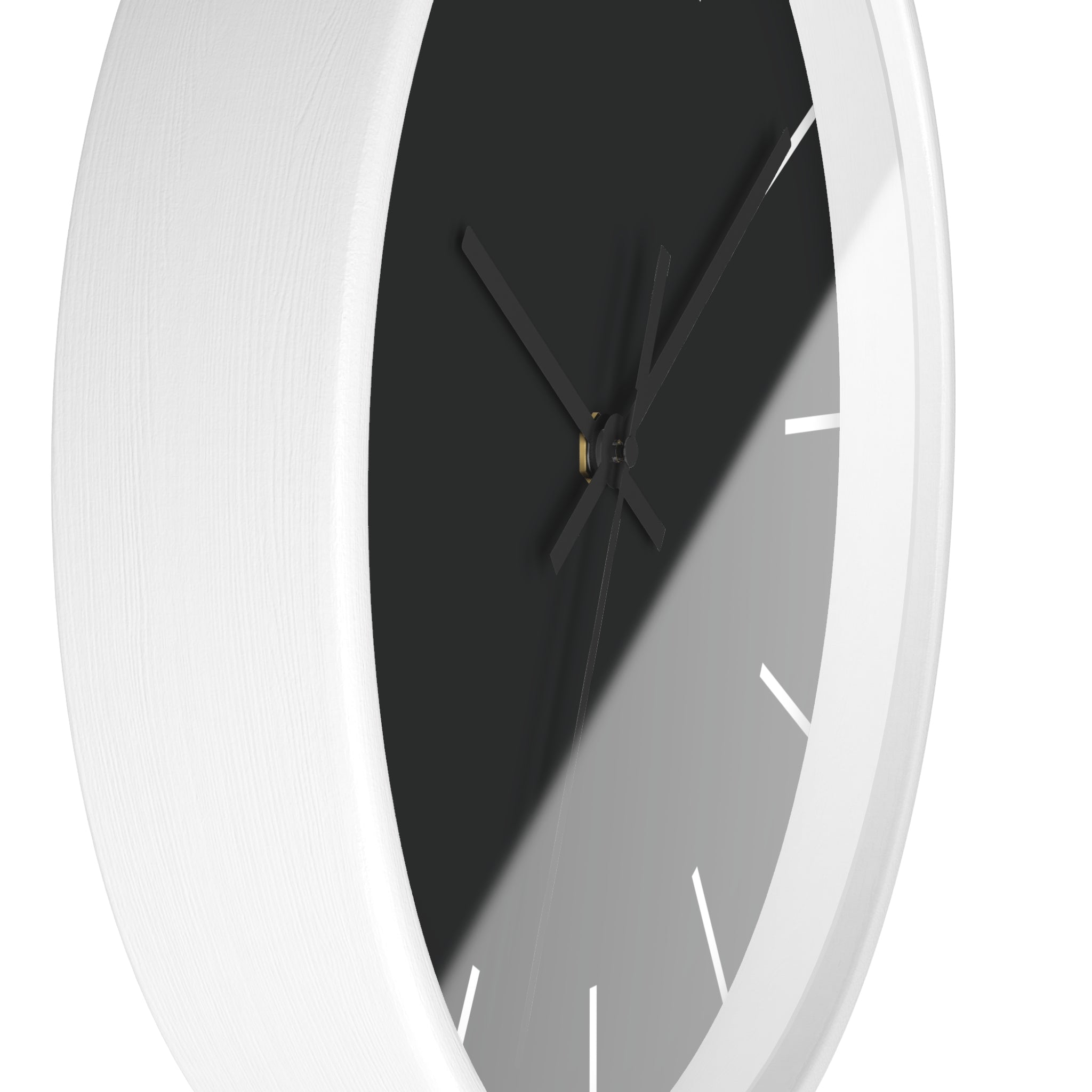 White Wooden Base Black Hand Modern Minimal Carbon Fiber Black Silent Wall Clock With Off White Time Markers Side
