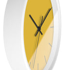 White Wooden Base Black Hand Modern Minimal Champ Yellow Silent Wall Clock With Grey Time Markers Side 