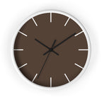 White Wooden Base Black Hand Modern Minimal Country Brown Silent Wall Clock With White Time Markers Front