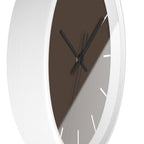 White Wooden Base Black Hand Modern Minimal Country Brown Silent Wall Clock With White Time Markers Side