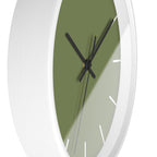 White Wooden Base Black Hand Modern Minimal Dark Sage Olive Green Quiet Wall Clock With White Time Markers SIde