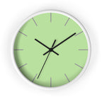 White Wooden Base Black Hand Modern Minimal Fresh Green Mint Quiet Wall Clock With Light Grey Time Markers Front