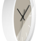 White Wooden Base Black Hand Modern Minimal Ivory Grey Beige Silent Wall Clock With White Time Markers Side