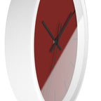 White Wooden Base Black Hand Modern Minimal Maroon Bloodstone Red Silent Wall Clock With Black Time Markers Side