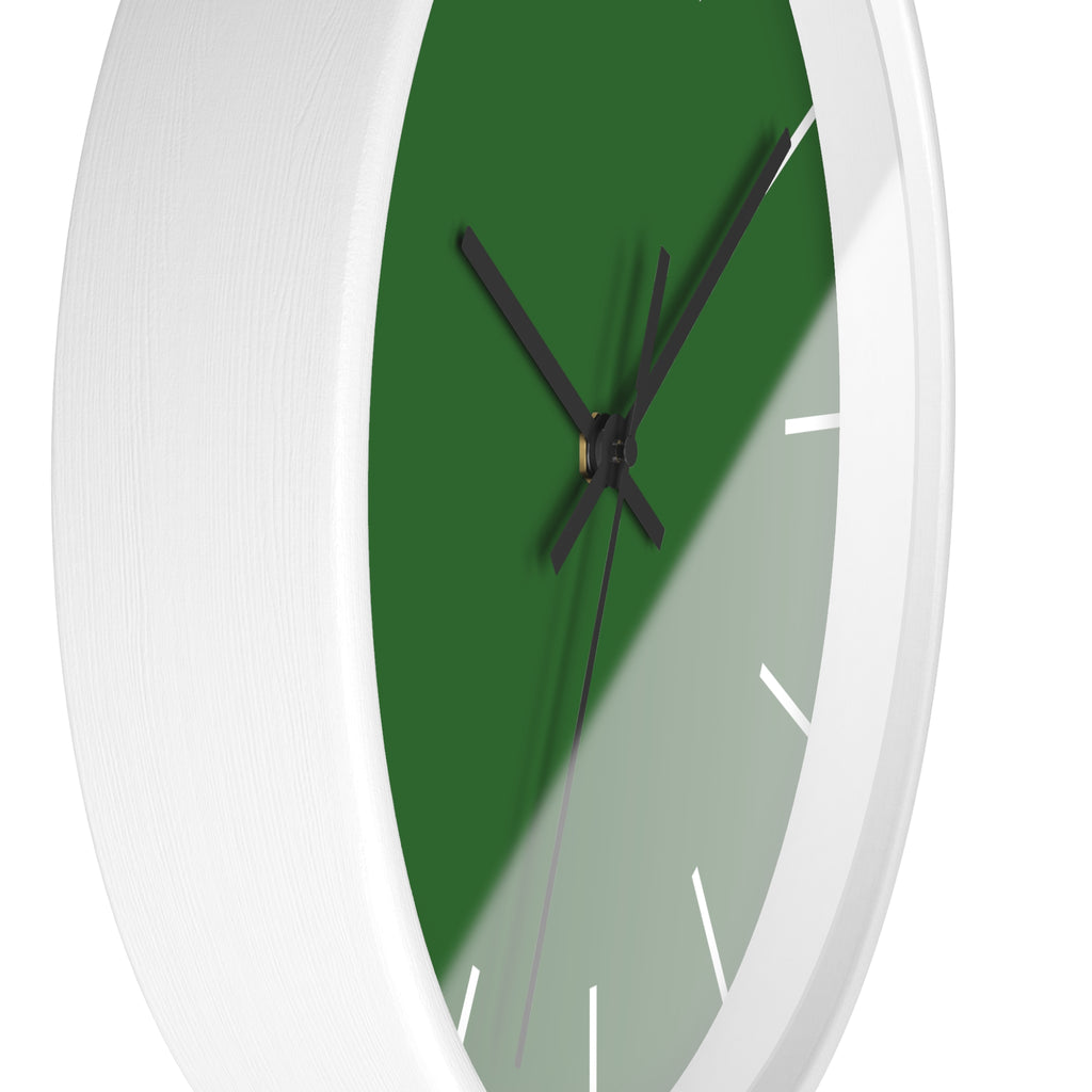 White Wooden Base Black Hand Modern Minimal Mughal Green Silent Analog Wall Clock with black time markers Side
