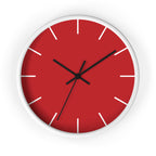 White Wooden Base Black Hand Modern Minimal Red Silent Wall Clock Front 