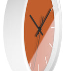 White Wooden Base Black Hand Modern Minimal Roman Earth Rust Orange Wall Clock With White Time Markers Side 
