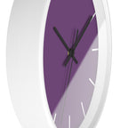 White Wooden Base Black Hand Modern Minimal Silent Purple Wall Clock With White Time Markers Side