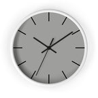 White Wooden Base Black Hand Modern Minimal Stardust Grey Silent Wall Clock With Black Time Markers Front