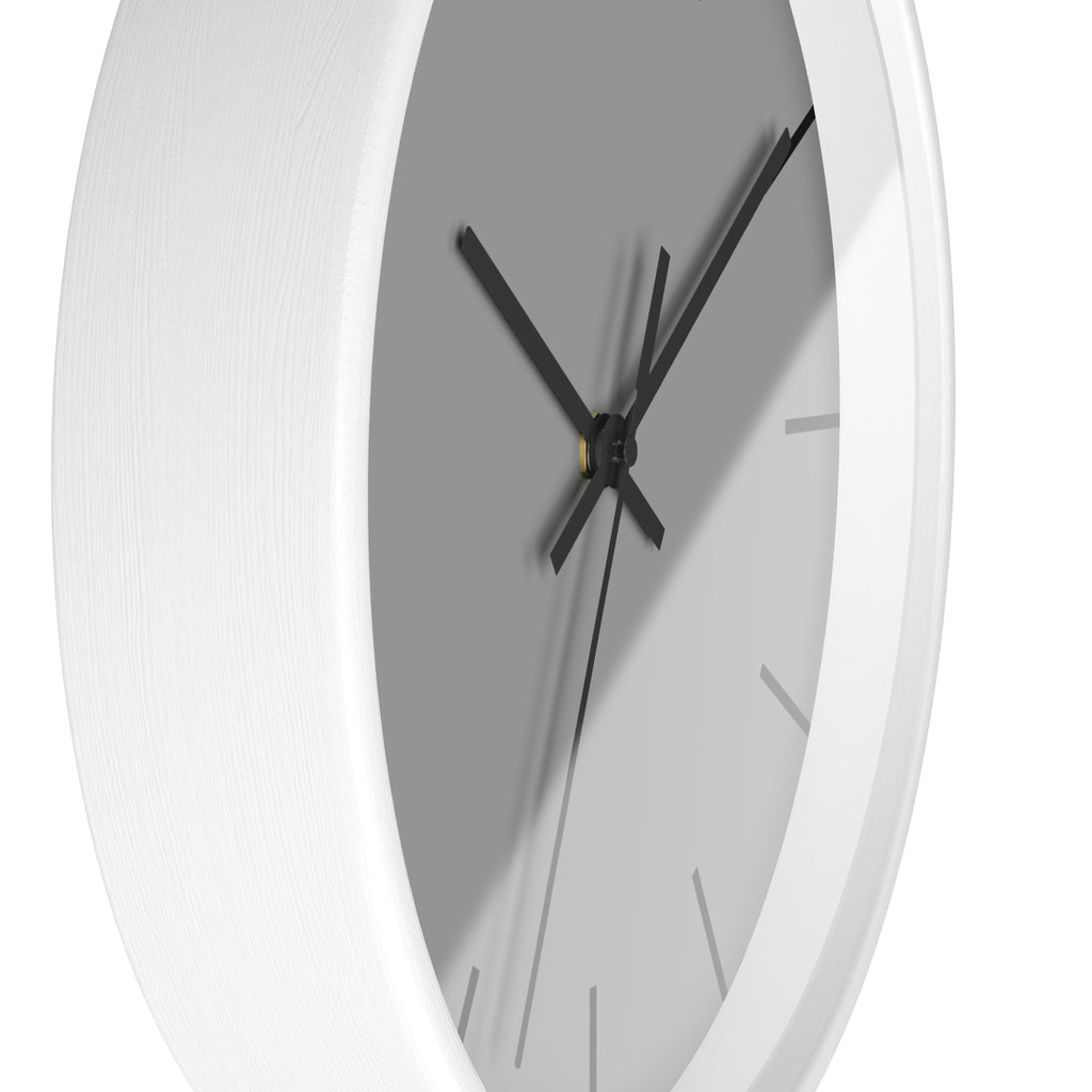 White Wooden Base Black Hand Modern Minimal Stardust Grey Silent Wall Clock With Black Time Markers Side