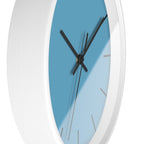White Wooden Base Black Hand Modern Minimal Vintage Blue Wall Clock With Dark Grey Time Markers Side