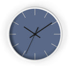 White Wooden  Base Black Hand Modern Minimalist Dust Blue Silent Wall Clock With White Time Markers Front 