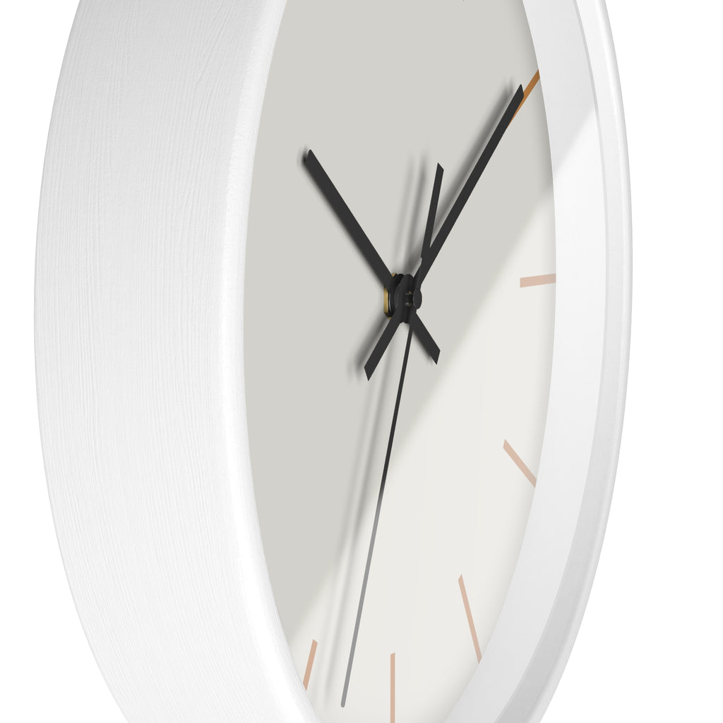 White Wooden Base Black Hand Modern Minimalist Off White Silent Wall Clock With  Light Brown Time Markers Side