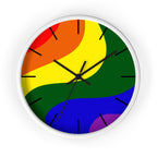 White Wooden Base Black Hand Pride Modern Minimal Silent Wall Clock Front 