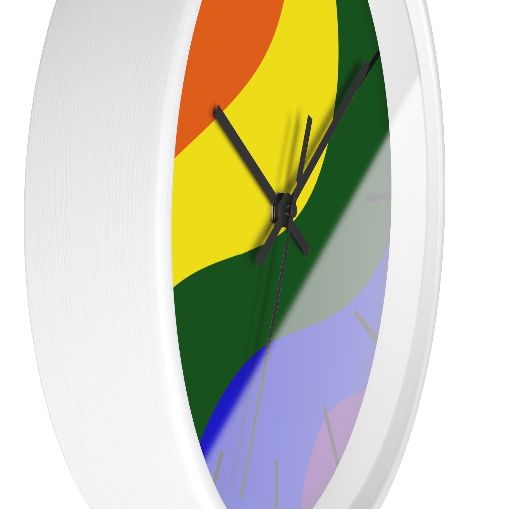 White Wooden Base Black Hand Pride Modern Minimal Silent Wall Clock Side