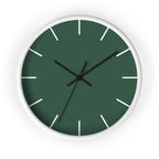 White Wooden Base Black Hand Stromboli Dark Green Modern Minimal Silent Wall Clock With White Time Markers Front