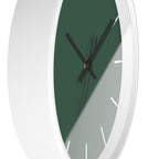 White Wooden Base Black Hand Stromboli Dark Green Modern Minimal Silent Wall Clock With White Time Markers Side