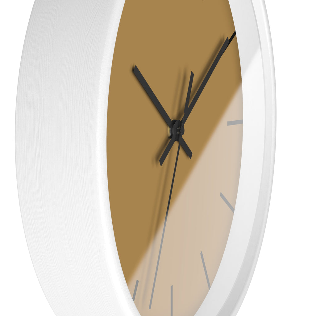 White Wooden Base Black Hand Tan Driftwood Brown Modern Minimalist Silent Wall Clock With Black Time Markers Side