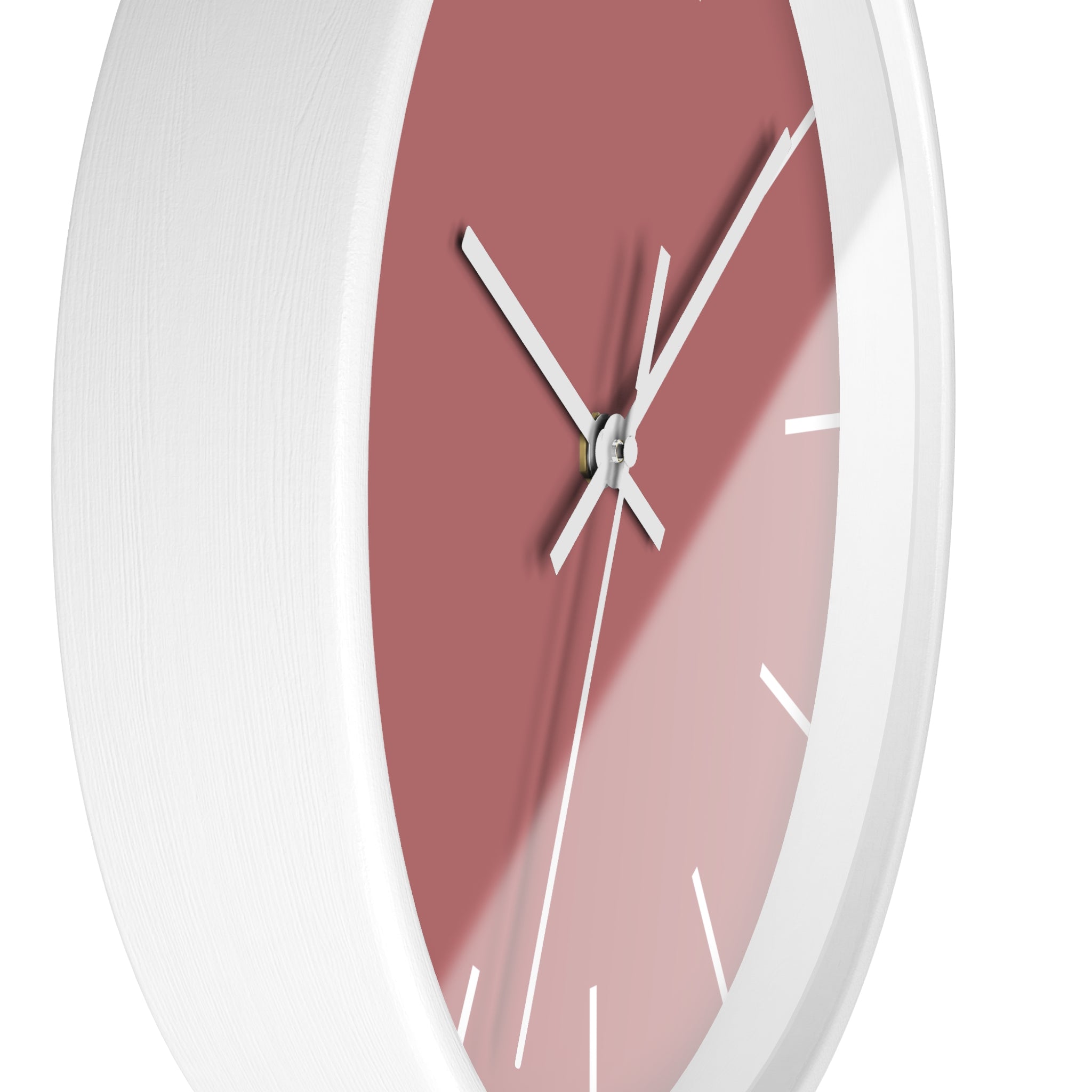 White Wooden Base White Hand Adore Pink Rose Modern Minimalist Silent Wall Clock With White Time Markers Side