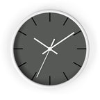 White Wooden Base White Hand Atomic Grey Modern Minimalist Silent Wall Clock With Black Time Markers Front