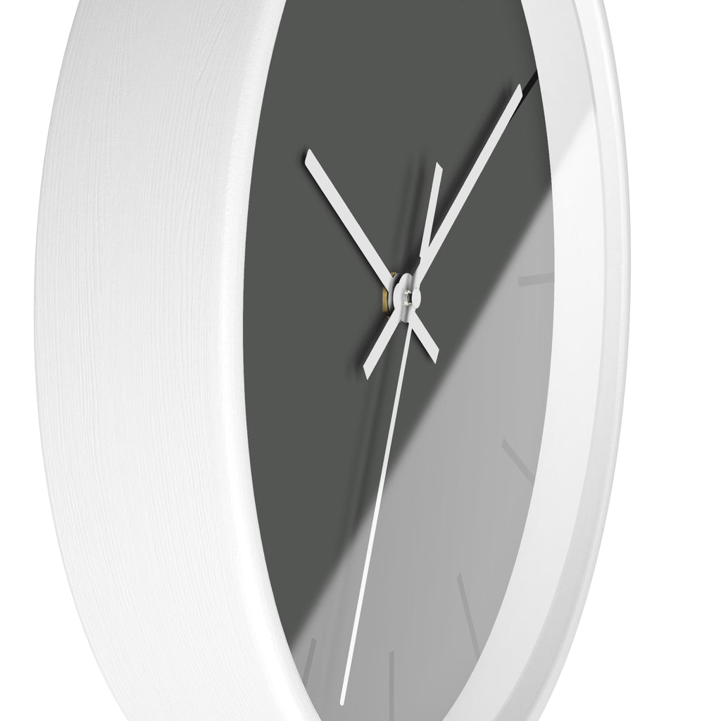White Wooden Base White Hand Atomic Grey Modern Minimalist Silent Wall Clock With Black Time Markers Side