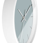 White Wooden Base White Hand Cool Silver Blue Modern Minimalist Silent Wall Clock With Black Time Markers Side