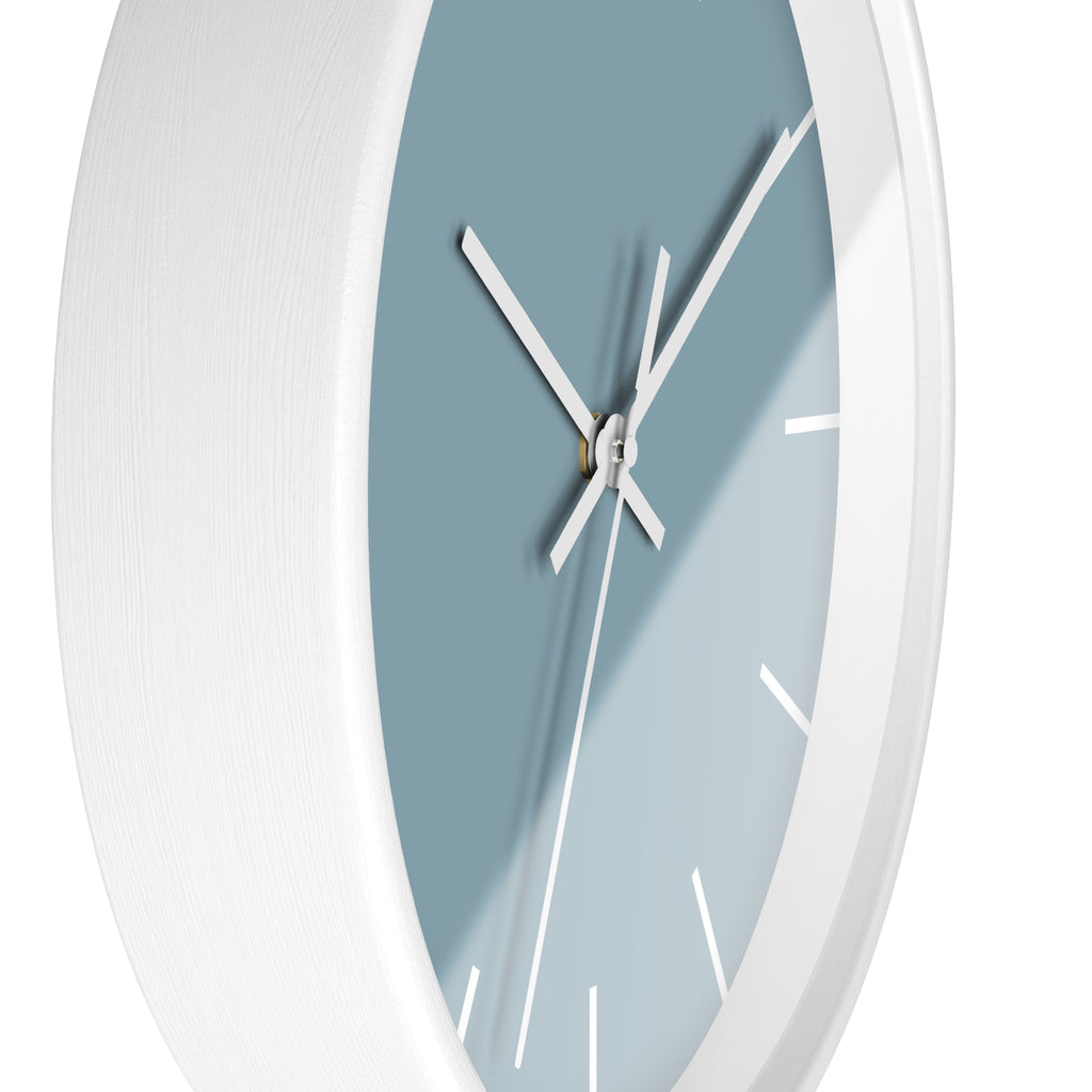 White Wooden Base White Hand Danish Blue Modern Minimalist Silent Wall Clock With White Time Markers Side