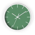 White Wooden Base White Hand Dust Green Modern Minimal Wall Clock With  White Time Markers Front