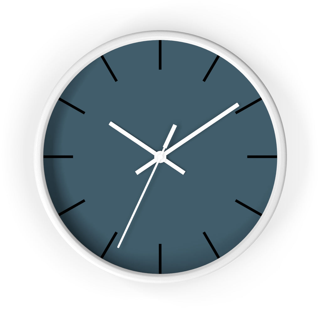 White Wooden Base White Hand Minimal Navy Blue Modern Slate Wall Clock Front