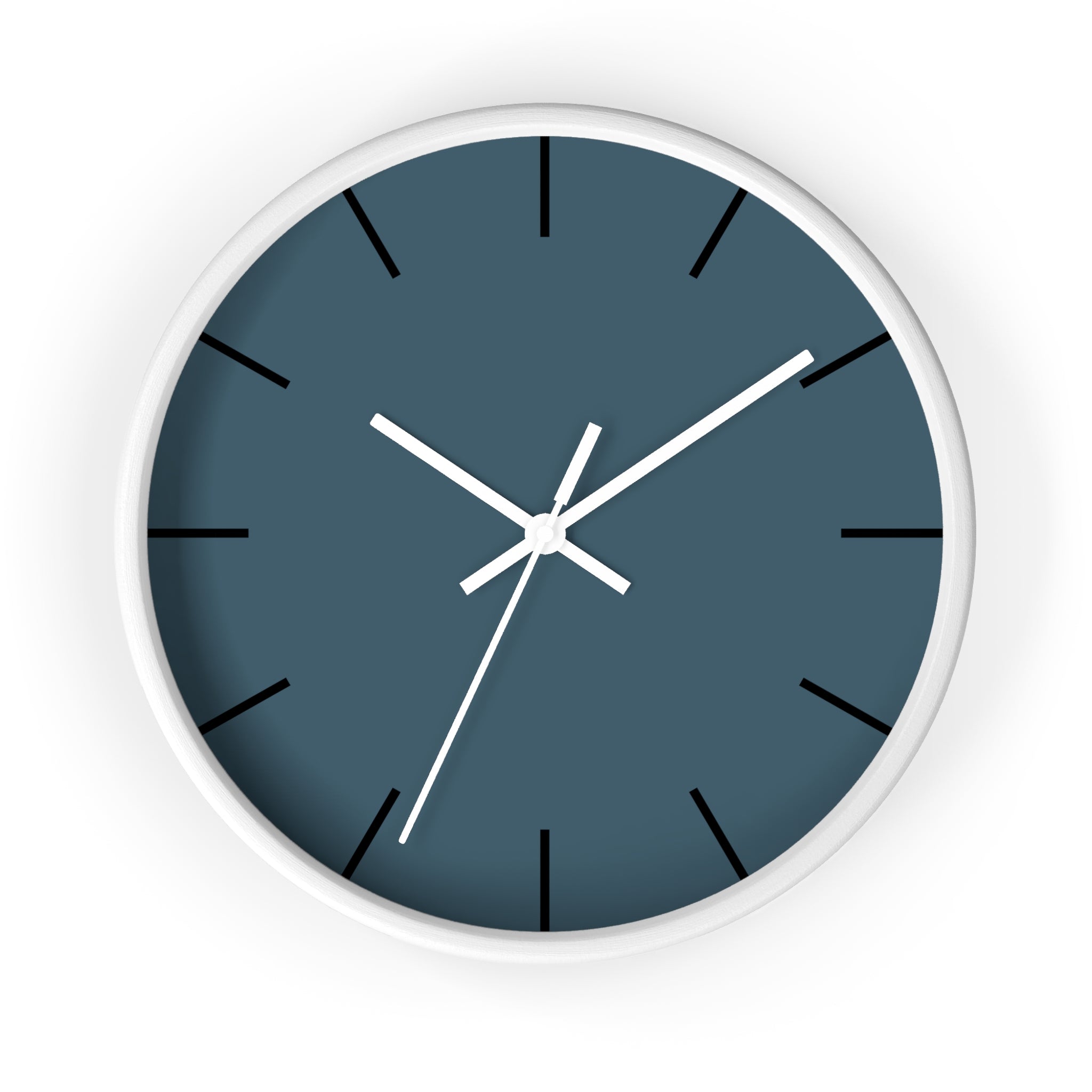 White Wooden Base White Hand Minimal Navy Blue Modern Slate Wall Clock Front